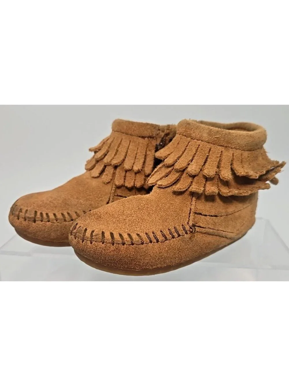 Minnetonka Baby Moccasin Fringe Baby Walker Booties Suede Leather Unisex Size 4